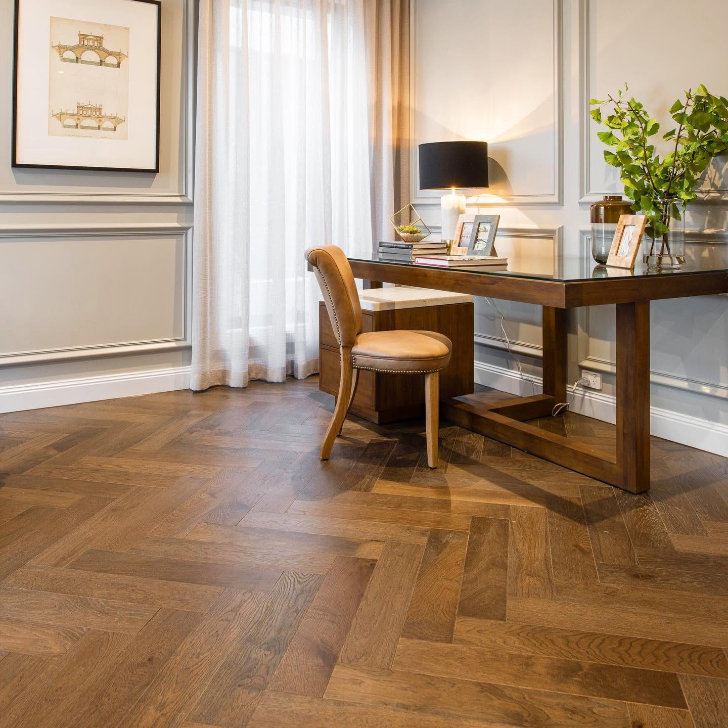Herringbone oak in a study